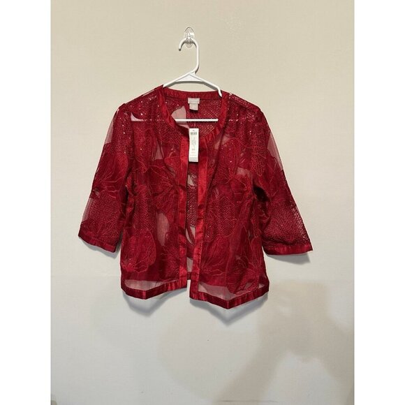 CHICOS 'NWT' TRAVELERS EMBELLISH NOVELTY JACKET in DEEP CHERRY Size M Petite 1P - Picture 3 of 10